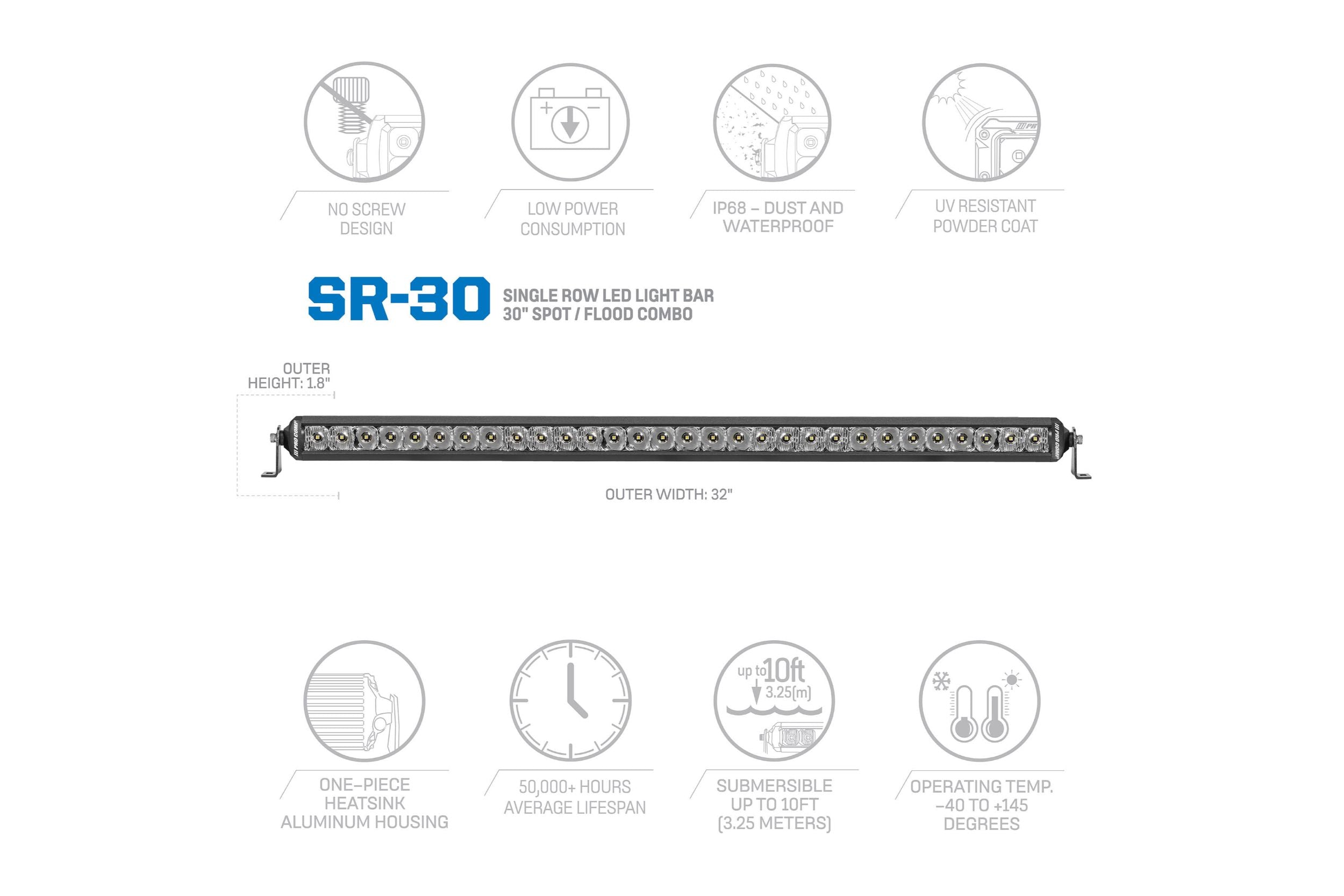 ProComp Pro Comp Motorsports Series Single Row Light Bar: 30" / White / Combo Beam