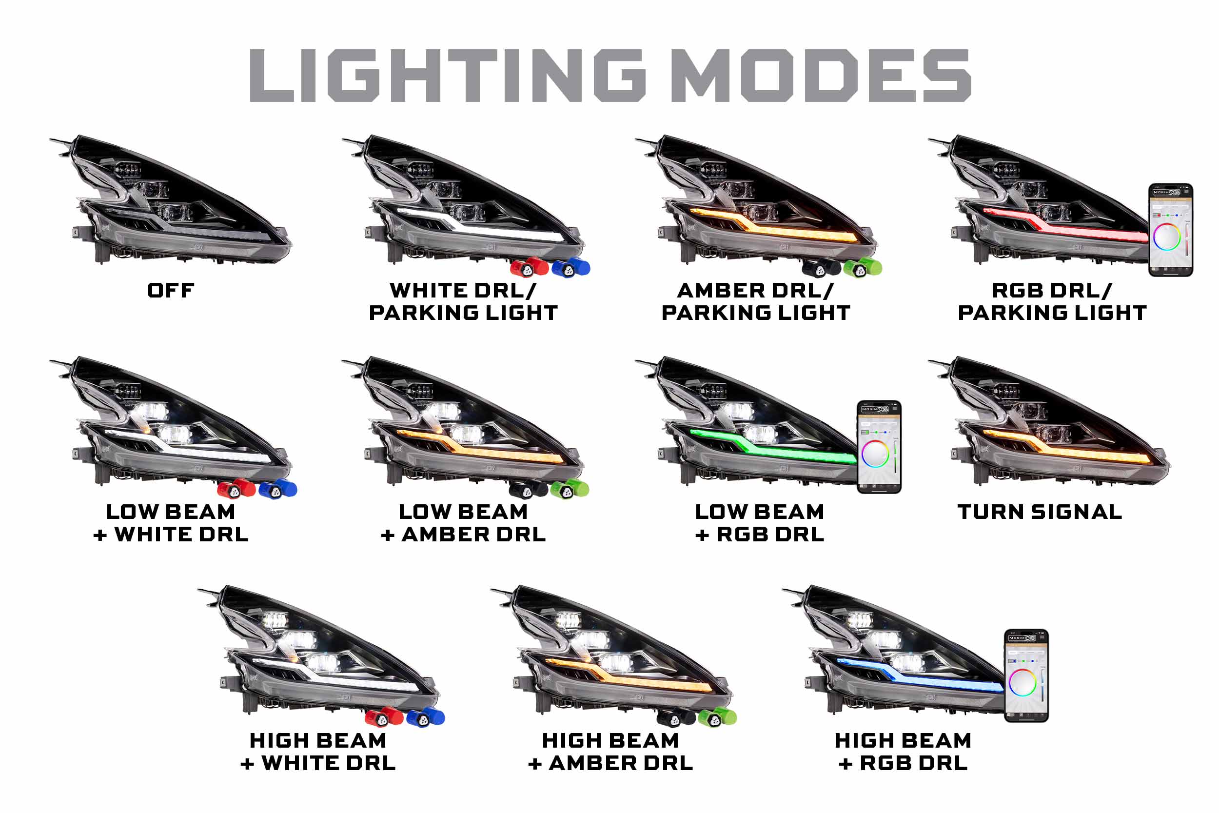 Morimoto XRGB Evo Headlights: 09-21 Nissan 370Z (Set)
