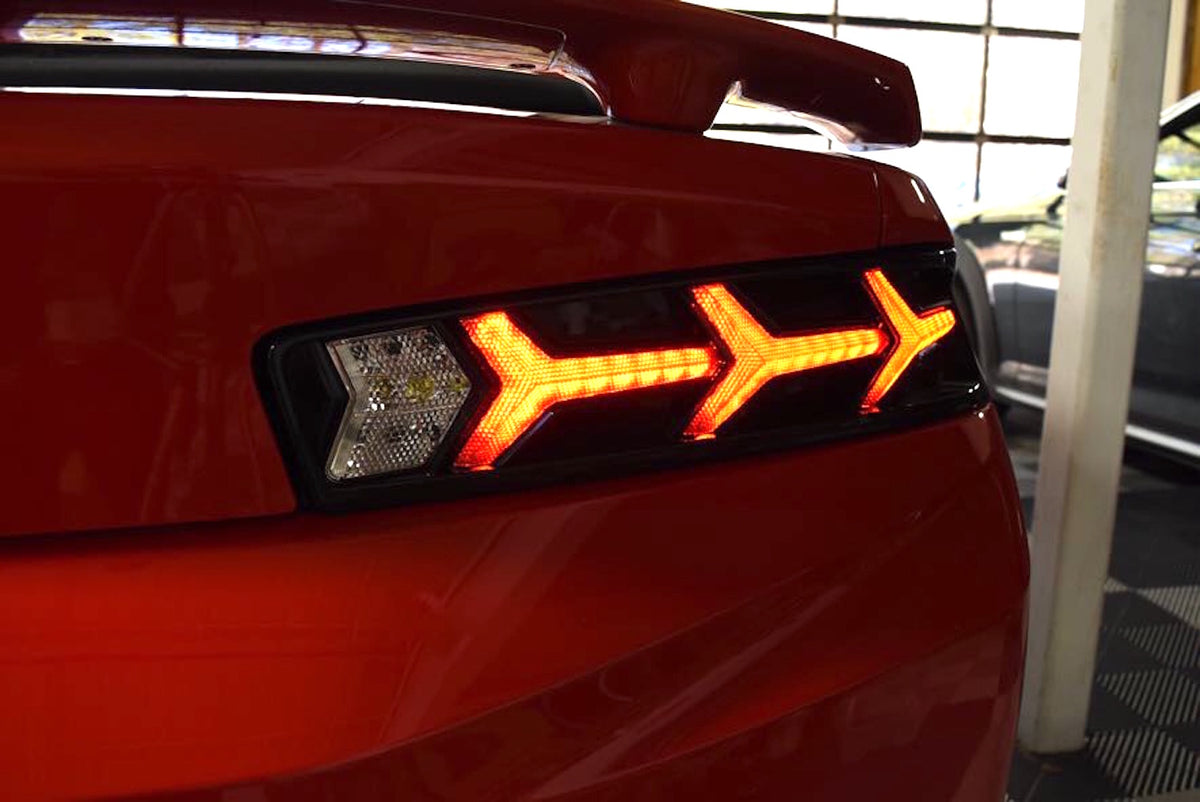 Morimoto XB LED Tail Lights: Chevrolet Camaro (16-18 / Red Lens Lambo / Set)